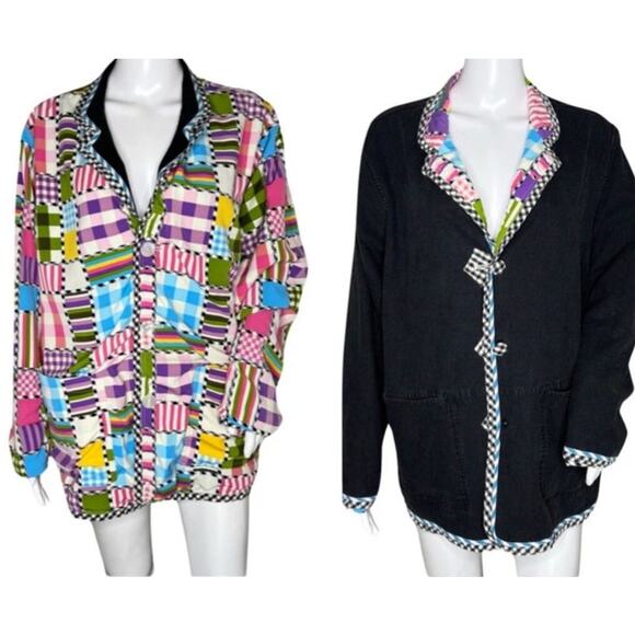 Vintage Y2K Koos of Course Jacket Womens 1X Black Multi Patchwork Reversible Fun - Picture 1 of 5